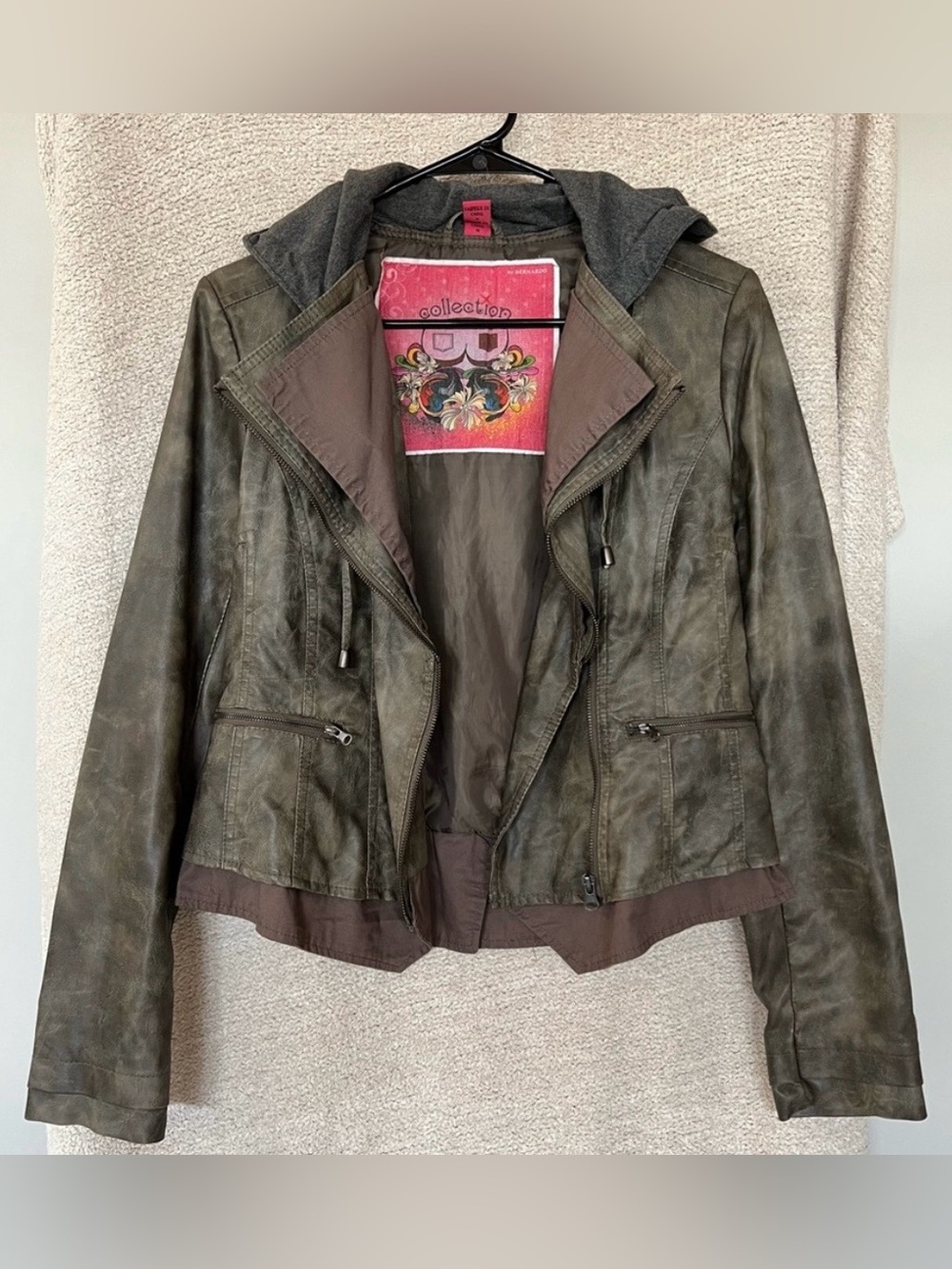 Bernardo Green Faux Leather Hooded Jacket